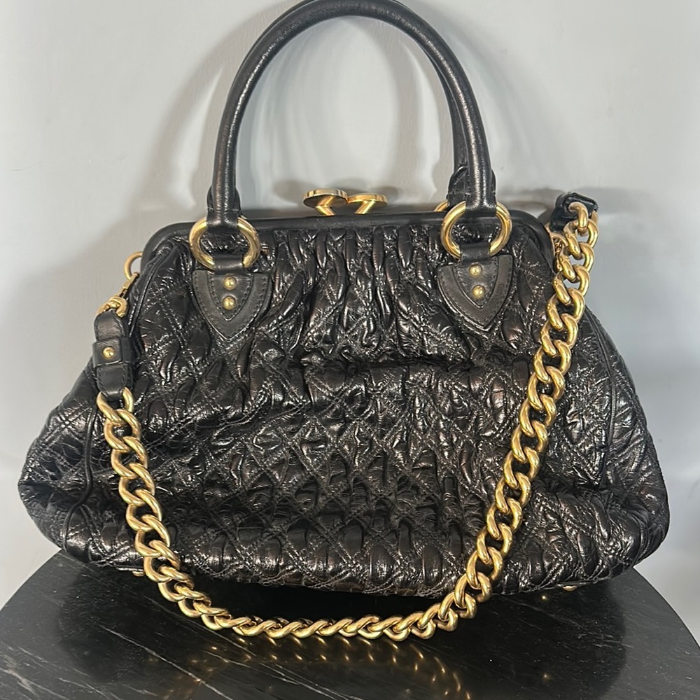 Marc Jacobs Black and Gold Quilted Satchel with Chain